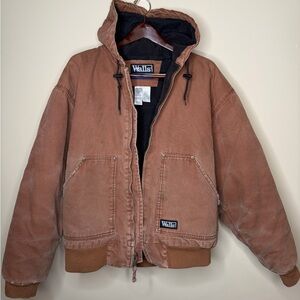 WALLS Workwear Men’s Hooded Full Zip Brown Canvas Duck Utility Jacket. Fleece XL